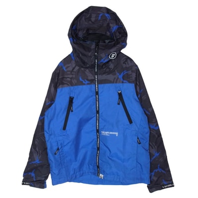 A BATHING APE アベイシングエイプ AHJ7029 AAPE エーエイプ プリント ナイロン フーディー ジャケット ブルー系 S【中古】