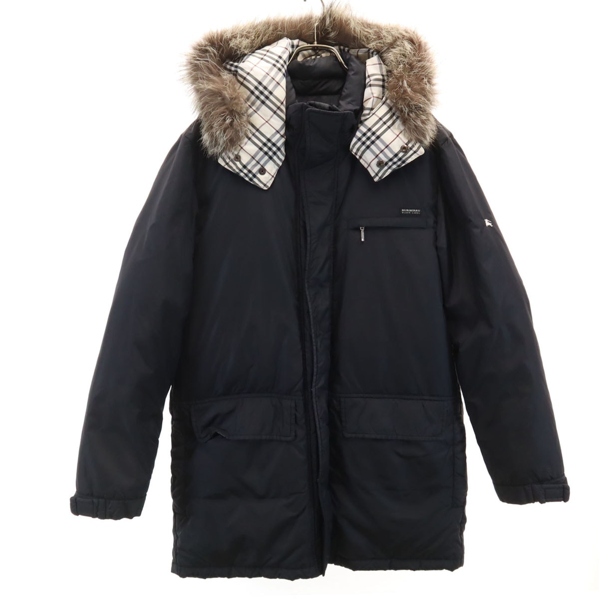 BURBERRY BLACK LABEL バーバリーブラックレーベル ダウンジャケット M ブラック 三陽商会 シルバーフォックスファー付き