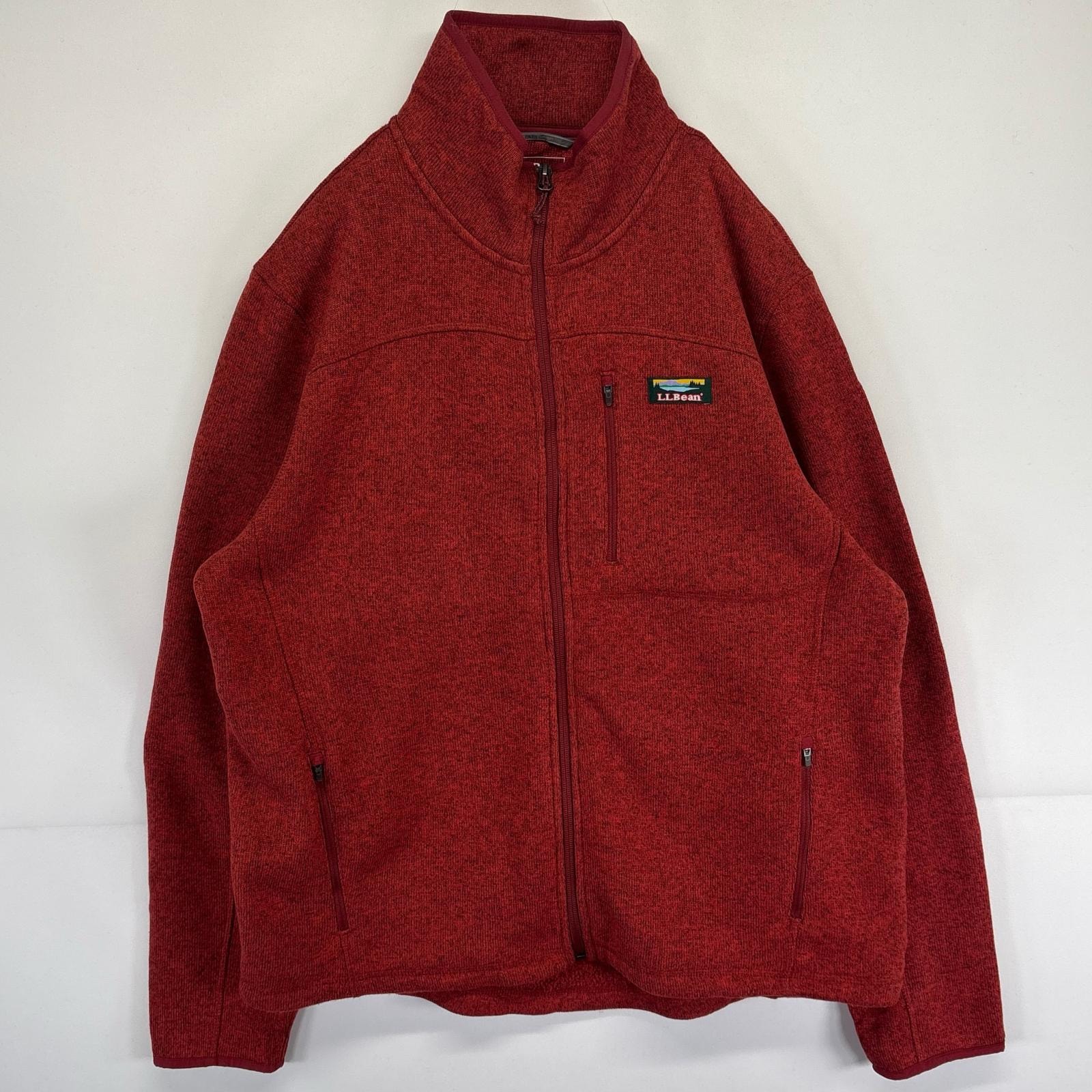 古着 エルエルビーン L.L.Bean フルジップフリースジャケット ニット ワンポイントロゴ ポケット L  レッド系 メンズ