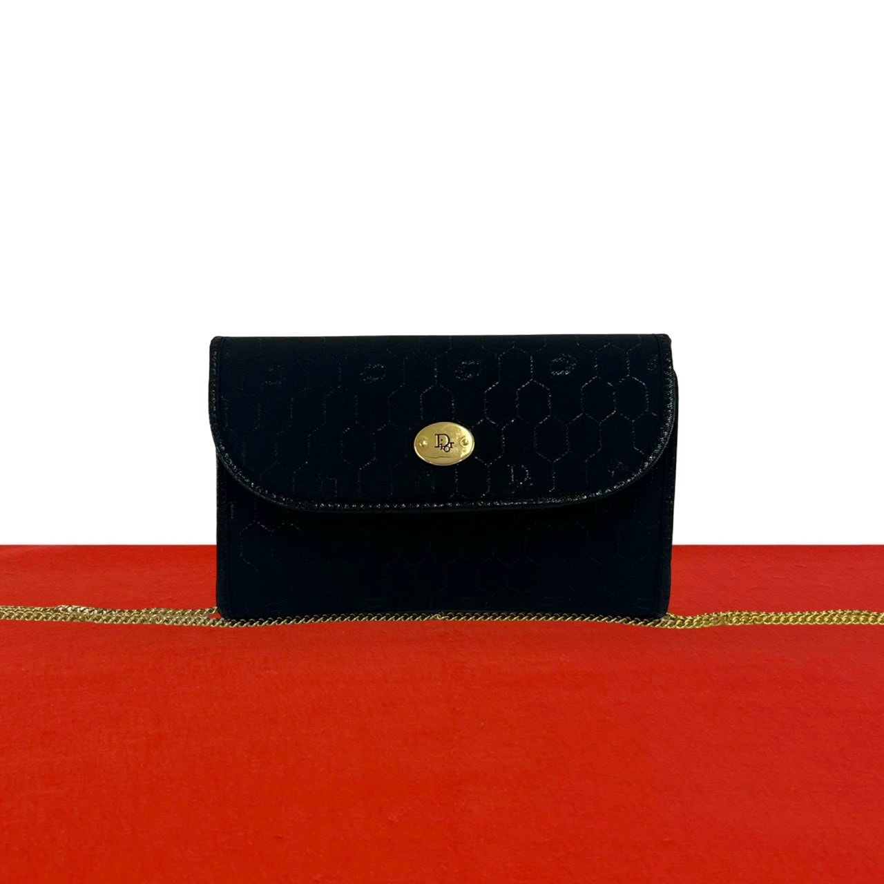 Christian Dior ディオール ロゴ 金具 ハニカム 柄 キャンバス レザー ショルダーバッグ ブラック
 12060