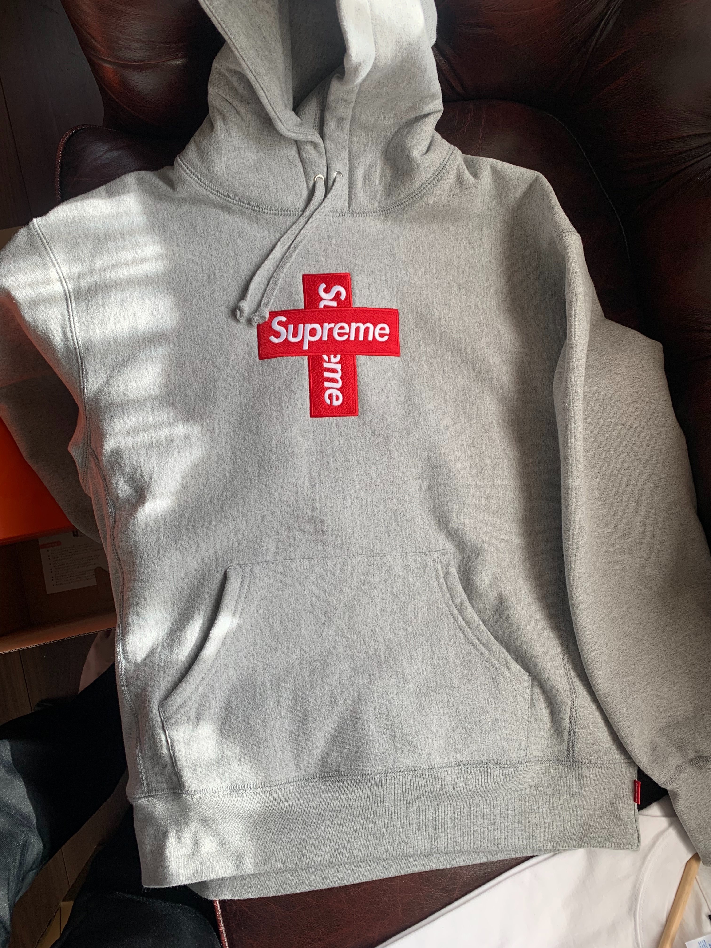 Supreme Cross Box Logo Hooded Sweatshirt "Grey"