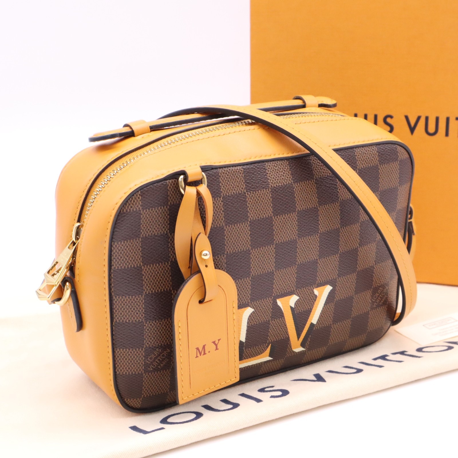 極美品 LOUIS VUITTON ルイ・ヴィトン ダミエ サンタモニカ サフラン N40178 ショルダーバッグ ブラウン オレンジ コーティングキャンバス レザー レディース