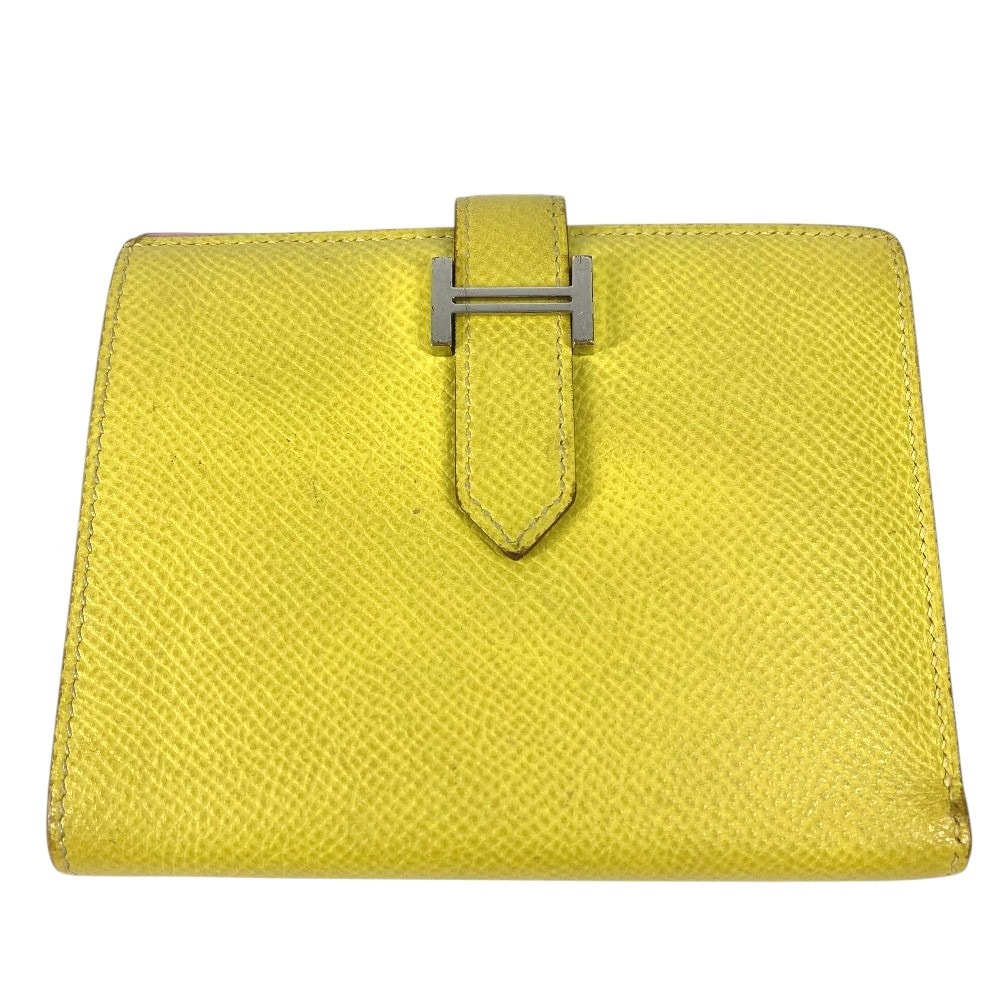 エルメス HERMES ベアンコンパクトヴェルソ ベアン コンパクト ヴェルソ  バイカラー Hロゴ コンパクトウォレット 2つ折り財布 エプソン イエロー×ピンク