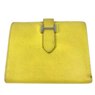 エルメス HERMES ベアンコンパクトヴェルソ ベアン コンパクト ヴェルソ バイカラー Hロゴ コンパクトウォレット 2つ折り財布 エプソン イエロー×ピンク