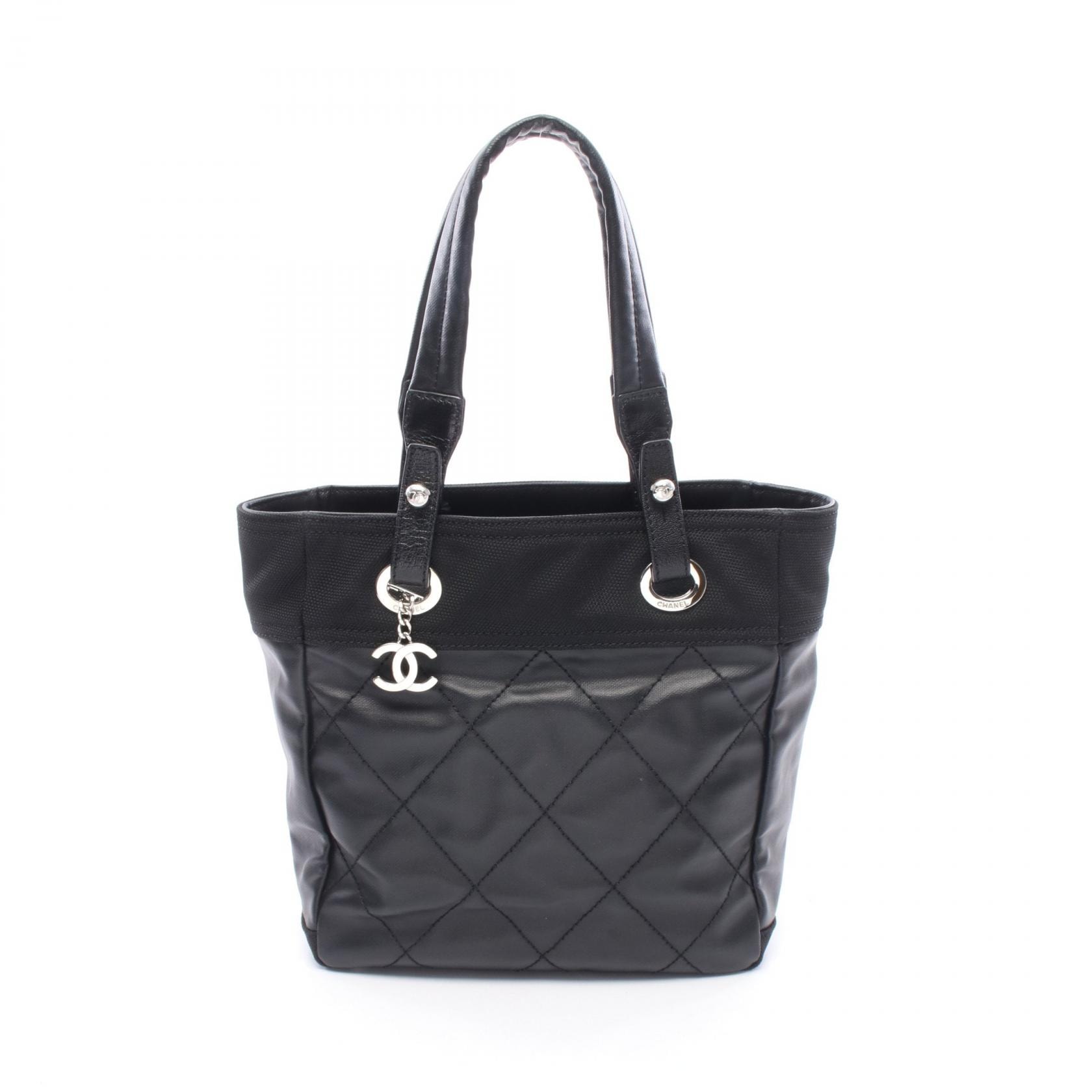 シャネル CHANEL パリビアリッツPM トートバッグ バッグ PVCコーティングキャンバス レザー レディース ブラック系 A34208 【中古】