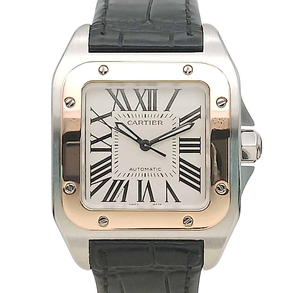 CARTIER カルティエ サントス100 MM 腕時計 W20107X7 ステンレススチール レザー ホワイト ブラック メンズ【中古】