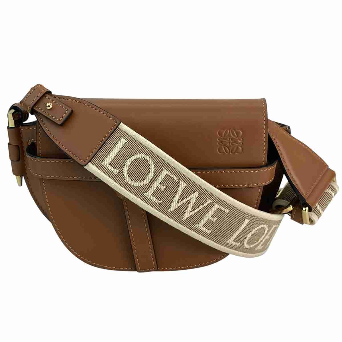 LOEWE ロエベ GATE DUAL MINI ゲート デュアル バッグ ミニ アナグラム ジャカードストラップ ショルダーバッグ A650N46X13 カーフ レザー ブラウン レディース【中古】