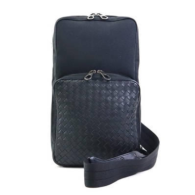 ボッテガヴェネタ BOTTEGAVENETA ボディバッグ イントレチャート ナイロンキャンバス/レザー ブラック メンズ【中古】 h32518i