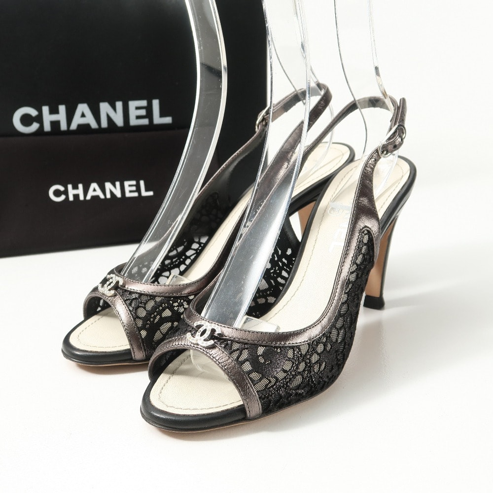 CHANEL シャネル パンプス サイズ37 CC ココマーク レース スリングバック オープントゥ ブランド古着【中古】20260630/RA9720