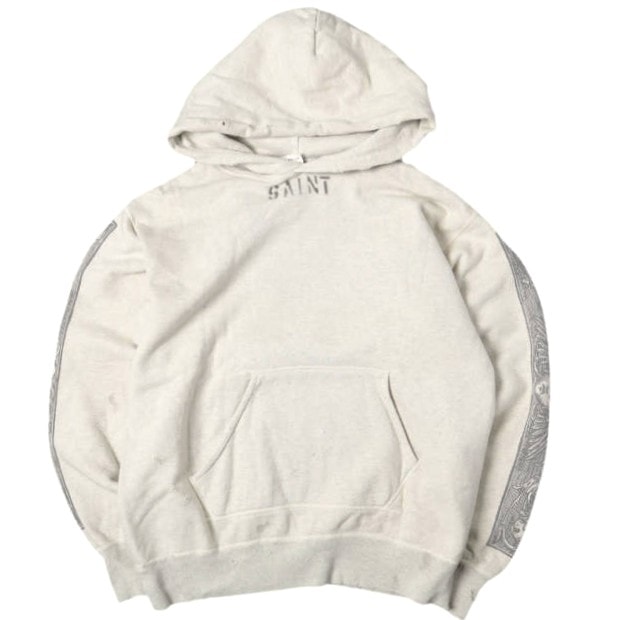 SAINT MICHAEL x DENIM TEARS セントマイケル デニムティアーズ 23SS 別注 日本製 DT_HOODIE / MURAL ダメージ加工 スウェットプルオーバーパーカー SM-S23-0000-093 L GRAY Mxxxxxx