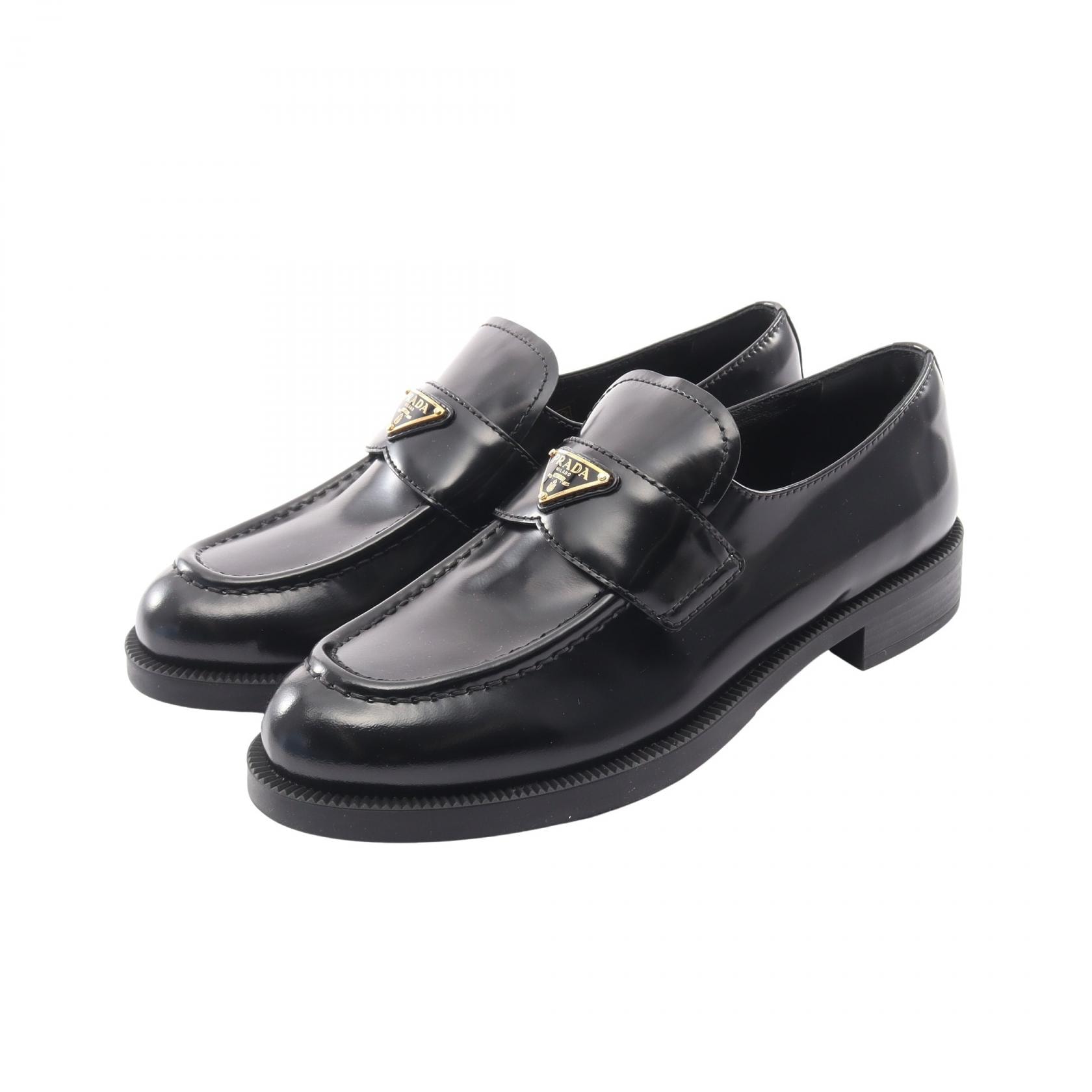 プラダ PRADA トライアングルロゴ ローファー 靴 レザー レディース ブラック系 【中古】