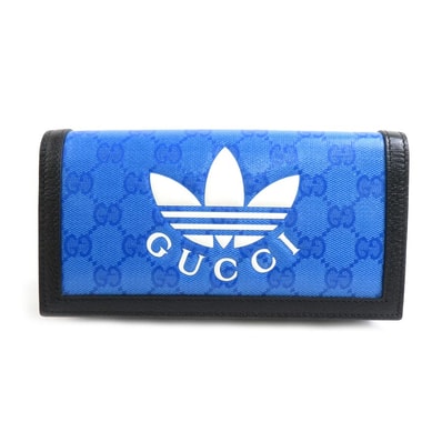 グッチ GUCCI ウォレットチェーン adidasコラボ レザー ブルー×ブラック×ホワイト レディース 621892【中古】 h31101a