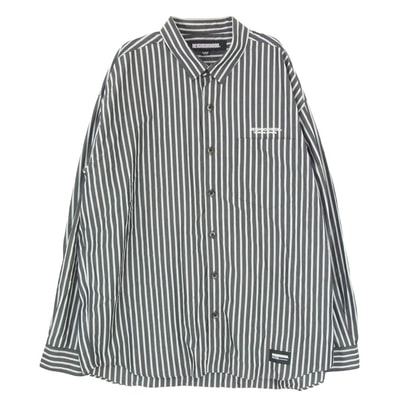 NEIGHBORHOOD ネイバーフッド 24SS 241AQNH-SHM02 STRIPE SHIRT LS ストライプ ロゴ コットン 長袖 シャツ ブラック系 XL【中古】