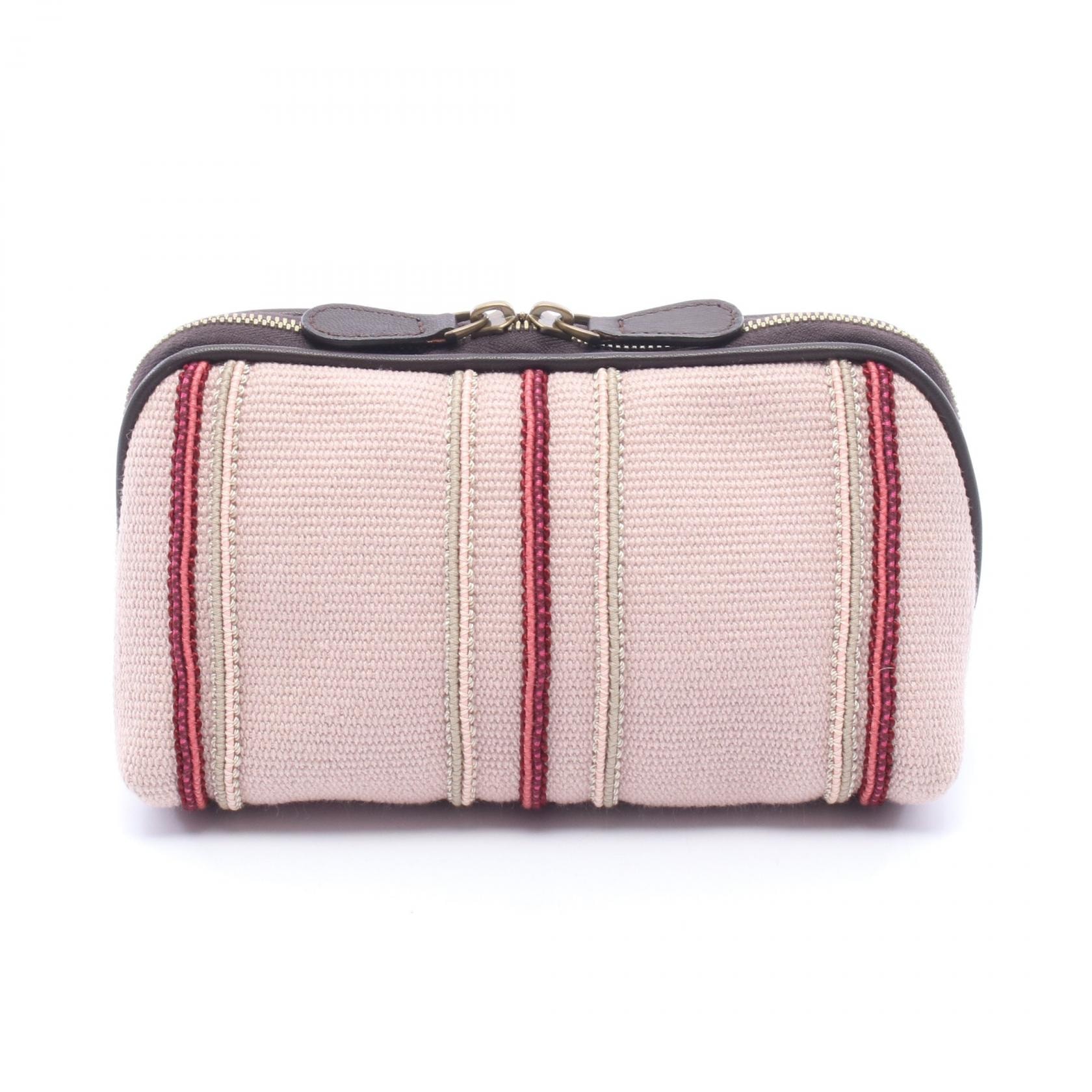 ボッテガヴェネタ BOTTEGA VENETA ポーチ バッグ キャンバス レザー レディース ピンク系 / ブラウン系 / マルチカラー 132534 【中古】