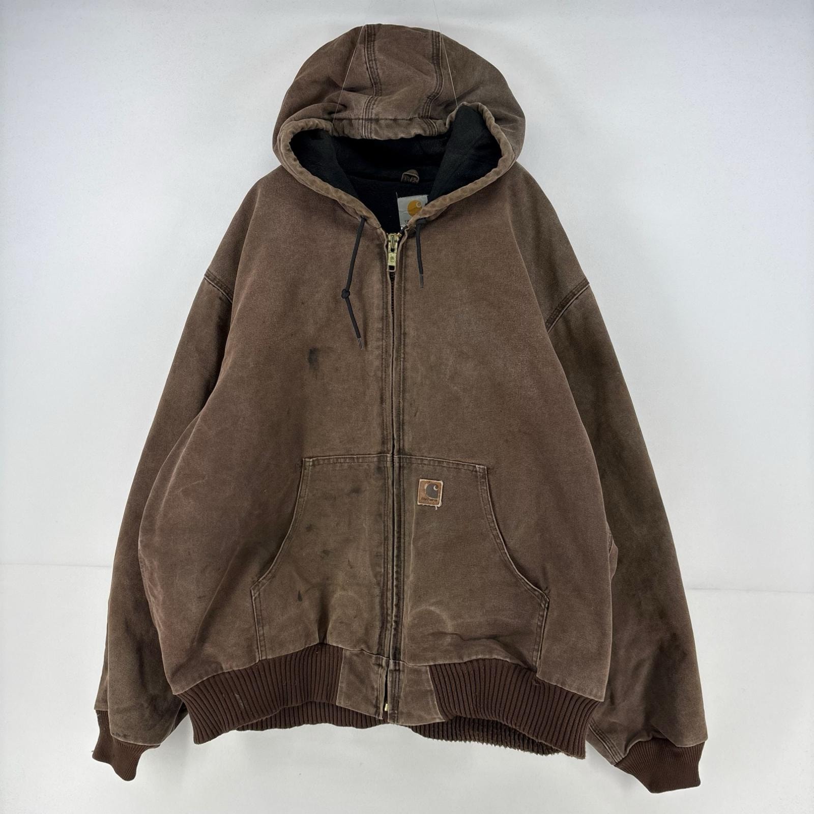 古着 カーハート Carhartt ダック ジャケット フルジップ アクティブジャケット パーカー ワンポイント ロゴ 2XL ブラウン メンズ