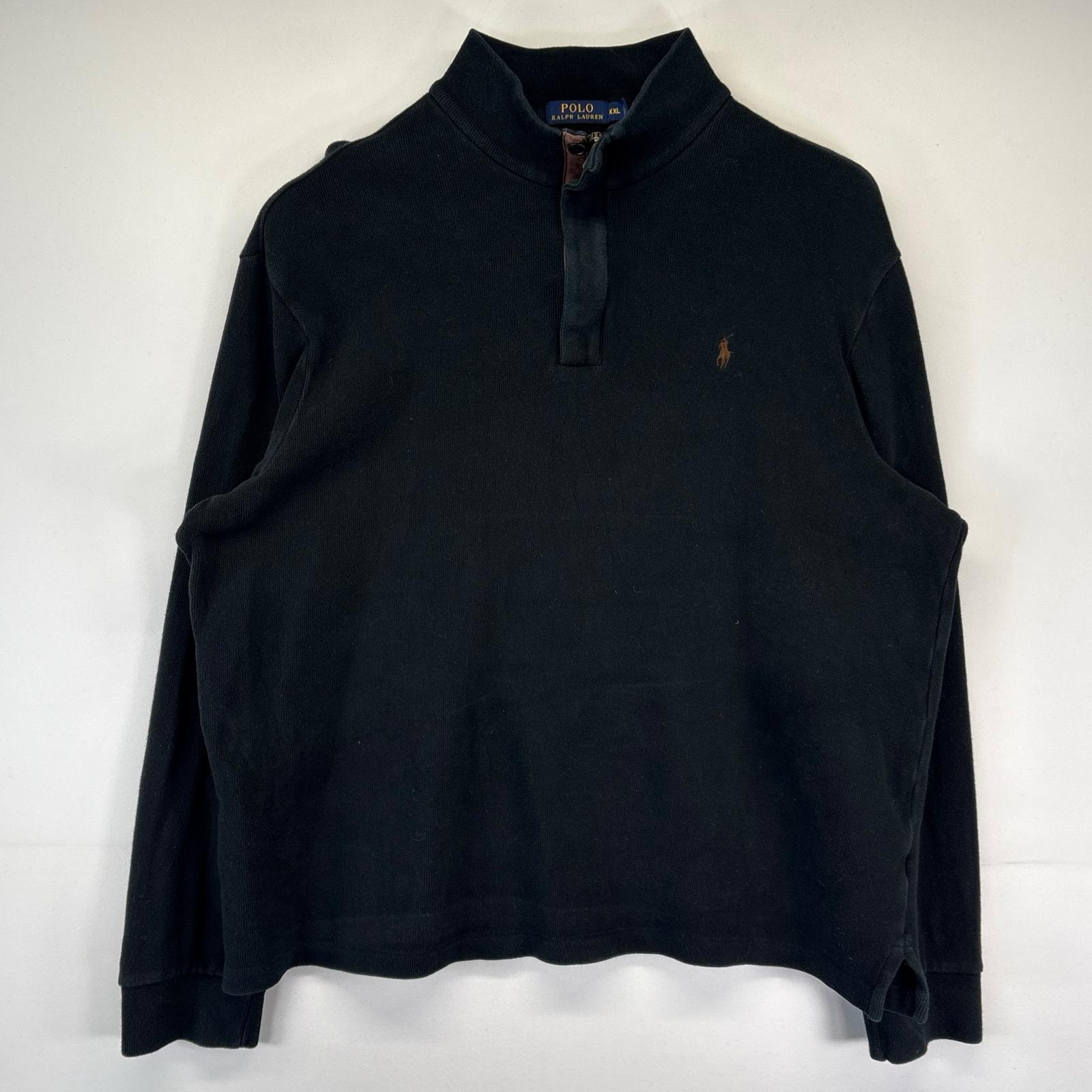 古着 ポロ・ラルフローレン POLO RALPH LAUREN ニット 大きいサイズ ハーフジップ トレーナー ワンポイントロゴ 2XL ブラック メンズ