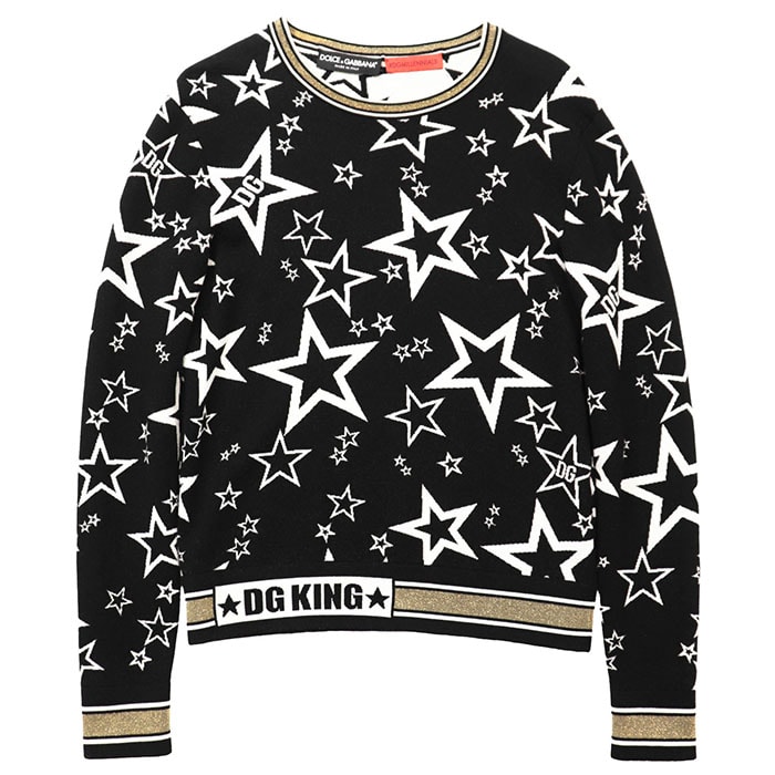 【極美品】DOLCE&GABBANA ドルチェ・アンド・ガッバーナ ニット セーター #DGMILLENNIALS ロゴ スター グラフィック メタリックライン インターシャ ハイゲージ ウール トップス メンズ サイズ 46 ブラック 黒 イタリア製