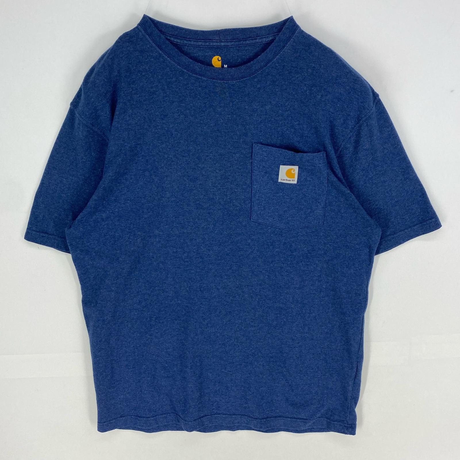 古着 カーハート Carhartt 半袖Tシャツ ワンポイントロゴ しもふり柄 クルーネック 胸ポケット M  ブルー系 メンズ