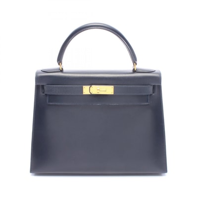 エルメス HERMES ケリー28 ブルーインディゴ 外縫い 2WAY ハンドバッグ バッグ カーフ(牛革) ボックスカーフ ○X刻印(1994年製造) レディース ネイビー系 【中古】