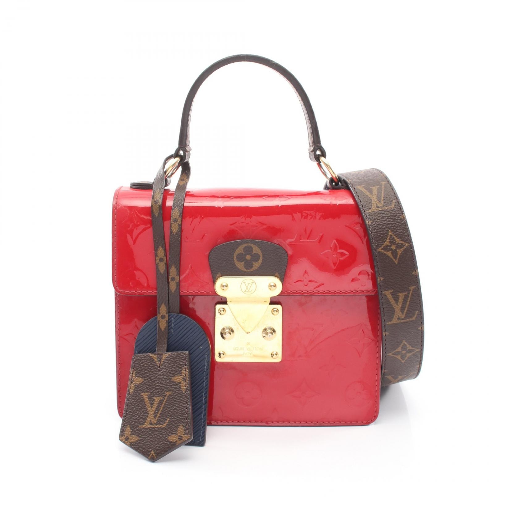 ルイ・ヴィトン LOUIS VUITTON スプリング ストリート PM 2WAY ハンドバッグ バッグ レザー PVCコーティングキャンバス ヴェルニ スカーレット レディース レッド系 / ブルー系 / ブラウン系 M90505 【中古】