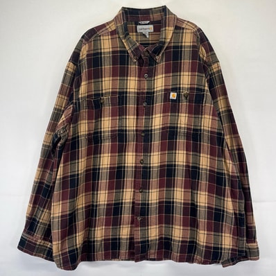 古着 カーハート Carhartt 長袖シャツ フランネル ボタンダウン ワンポイントロゴ 大きいサイズ 3XL ブラウン系 チェック メンズ