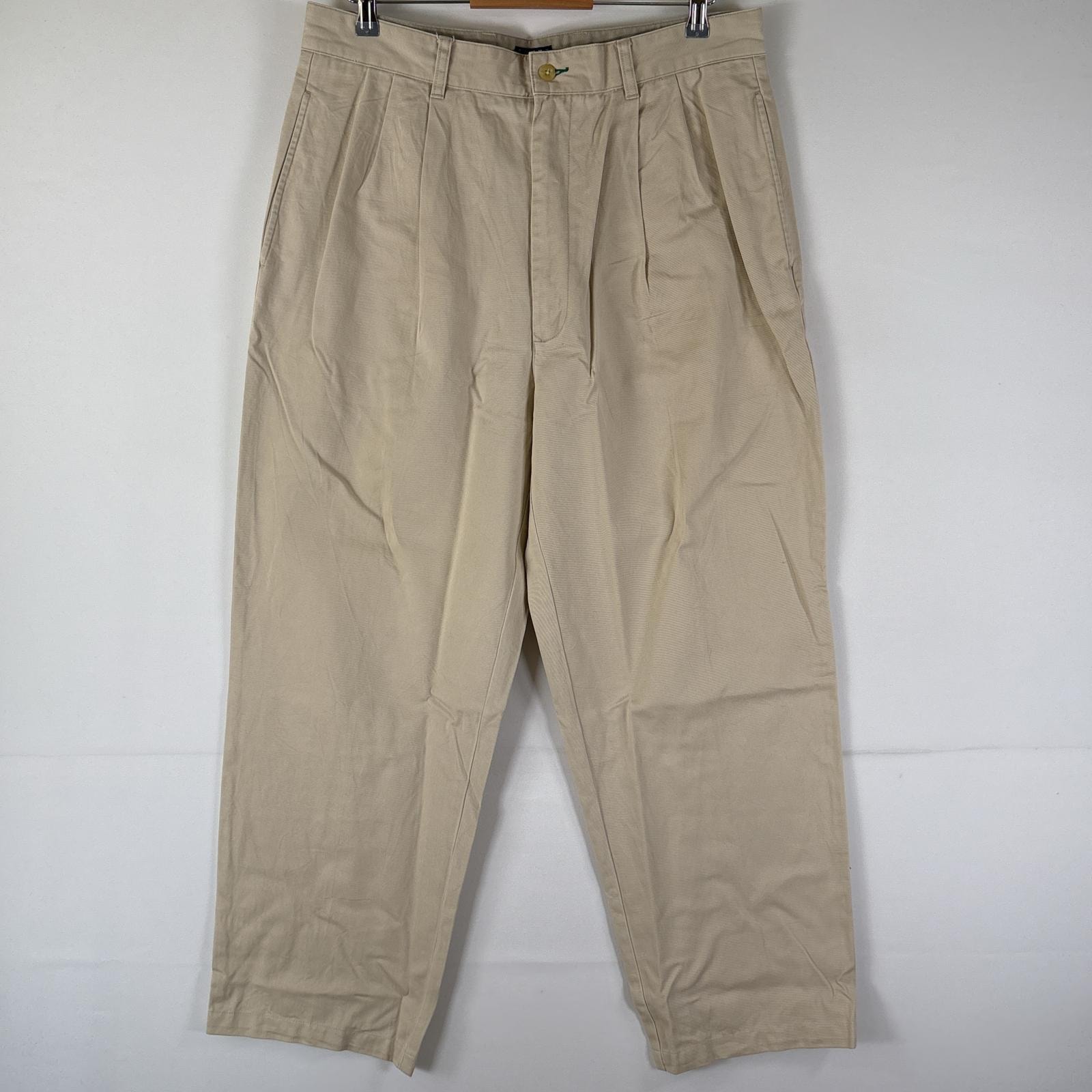 古着 トミーヒルフィガー TOMMY HILFIGER チノパンツ 長ズボン ボトムス 大きいサイズ ワンポイントロゴ w35 L36  ベージュ系 メンズ