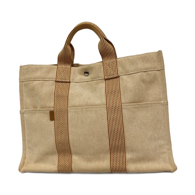 【6kd4229】エルメス トートバッグ ニューフールトゥMM キャンバス オレンジ シルバー金具【中古】レディース