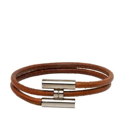 エルメス トゥルニ トレッセ ブレスレット ブラウン シルバー レザー メタル レディース HERMES 中古