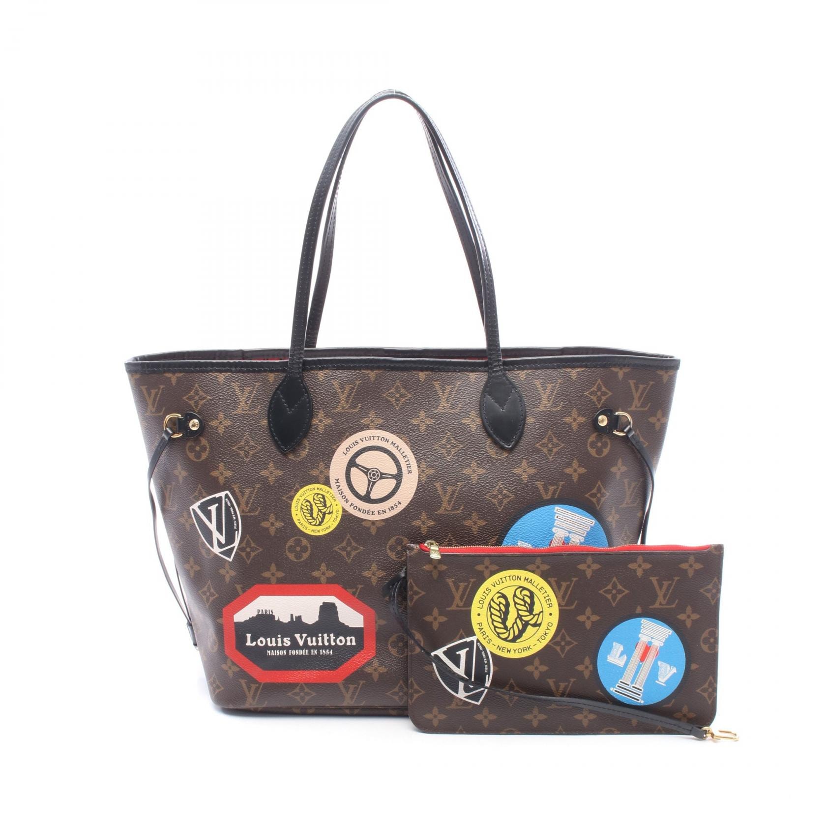 ルイ・ヴィトン LOUIS VUITTON ネヴァーフルMM マイLVワールドツアー トートバッグ バッグ PVCコーティングキャンバス レザー モノグラム レディース ブラウン系 / マルチカラー M42844 【中古】