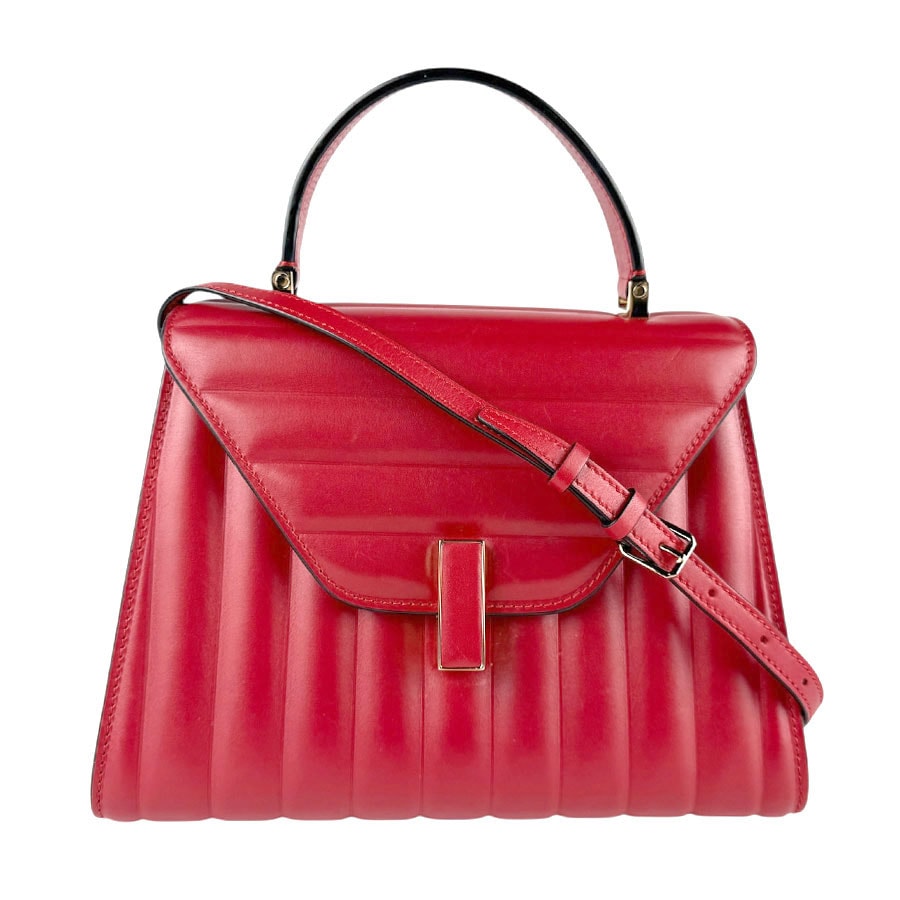 ヴァレクストラ Valextra ハンドバッグ ショルダーバッグ イジィデ ミディアム レザー レッド レディース【中古】 z7454