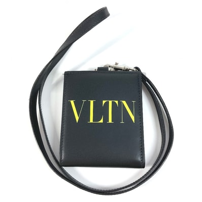 ヴァレンティノ VALENTINO VLTNロゴ ネックウォレット 財布 小銭入れ ストラップ付 2つ折り財布 レザー ブラック