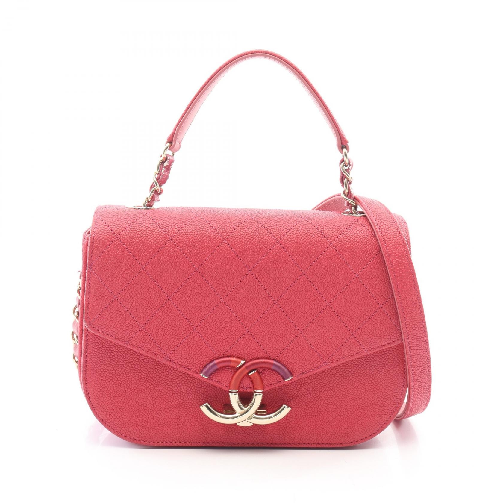 シャネル CHANEL ココマーク トップハンドル フラップバッグ マトラッセ 2WAY ショルダーバッグ バッグ キャビアスキン(グレインドカーフ) レディース ピンク系 A93659 【中古】