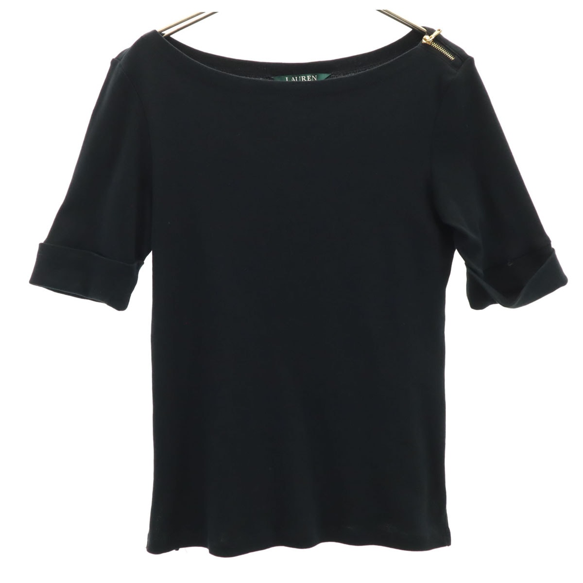 LAUREN RALPH LAUREN ローレンラルフローレン 5分袖 ボートネック カットソー S ブラック