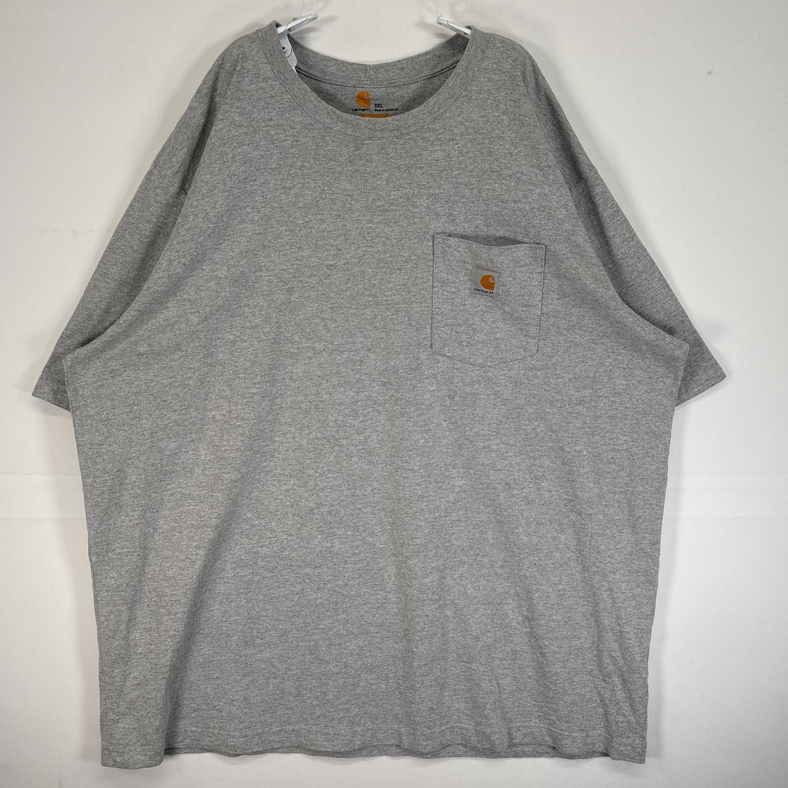 古着 カーハート Carhartt 半袖Tシャツ ワンポイント ロゴ 大きいサイズ 肉厚 クルーネック 2XL  グレー 無地 メンズ