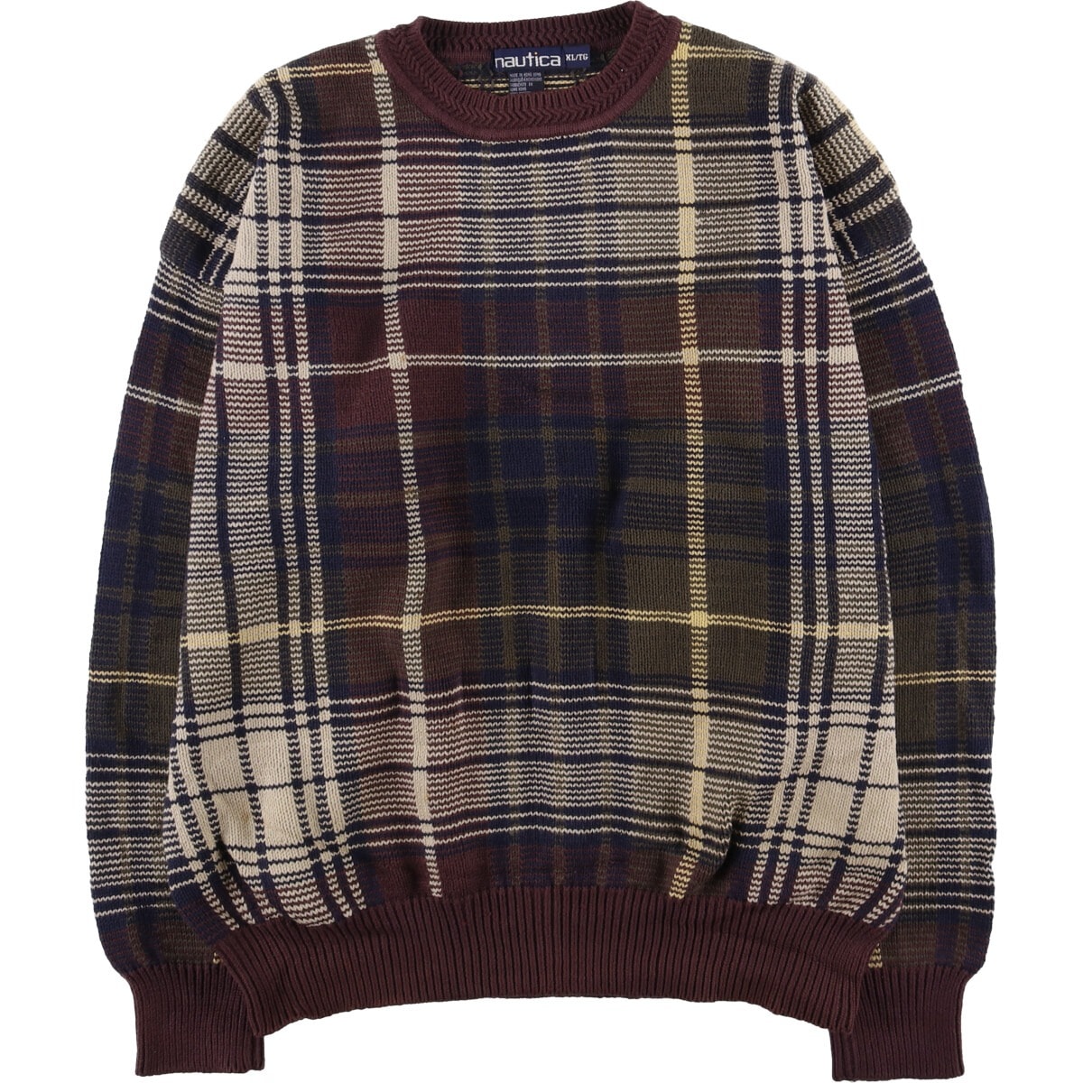 古着 90年代 ノーティカ NAUTICA チェック柄 コットンニットセーター メンズXL相当 ヴィンテージ/eaa399597