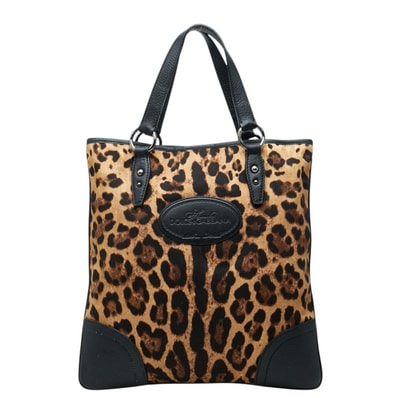 ドルチェアンドガッバーナ レオパード ヒョウ柄 トートバッグ ブラック ベージュ系 レザー キャンバス レディース DOLCE&GABBANA 中古