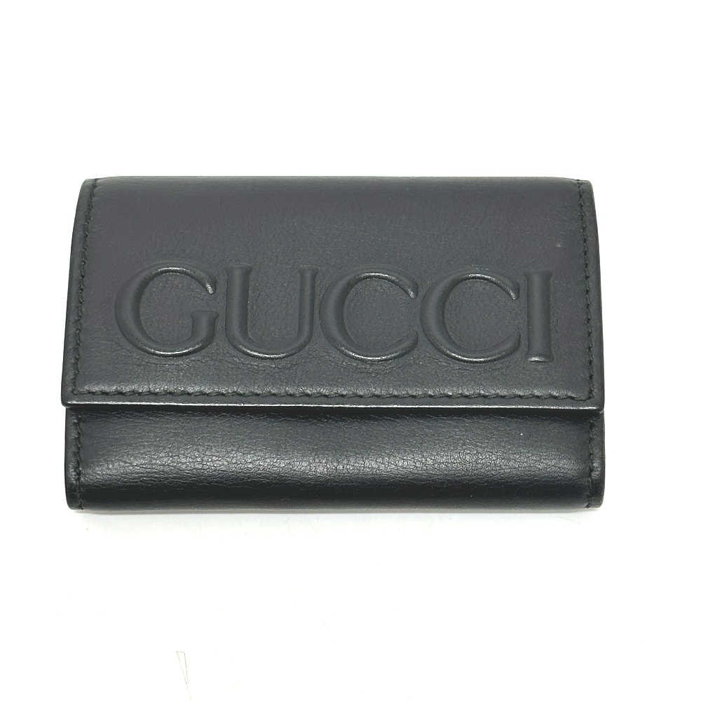グッチ GUCCI エンボスロゴ 428781 キーホルダー キーリング 6連 キーケース レザー ブラック
