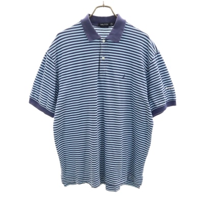 NAUTICA ノーティカ ボーダー柄 半袖 ポロシャツ XL ブルー系