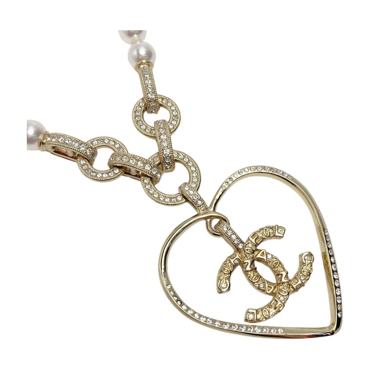 ☆☆CHANEL シャネル ココマーク ハートモチーフ ネックレス A21P シャンパンゴールド フェイクパール×ラインストーン