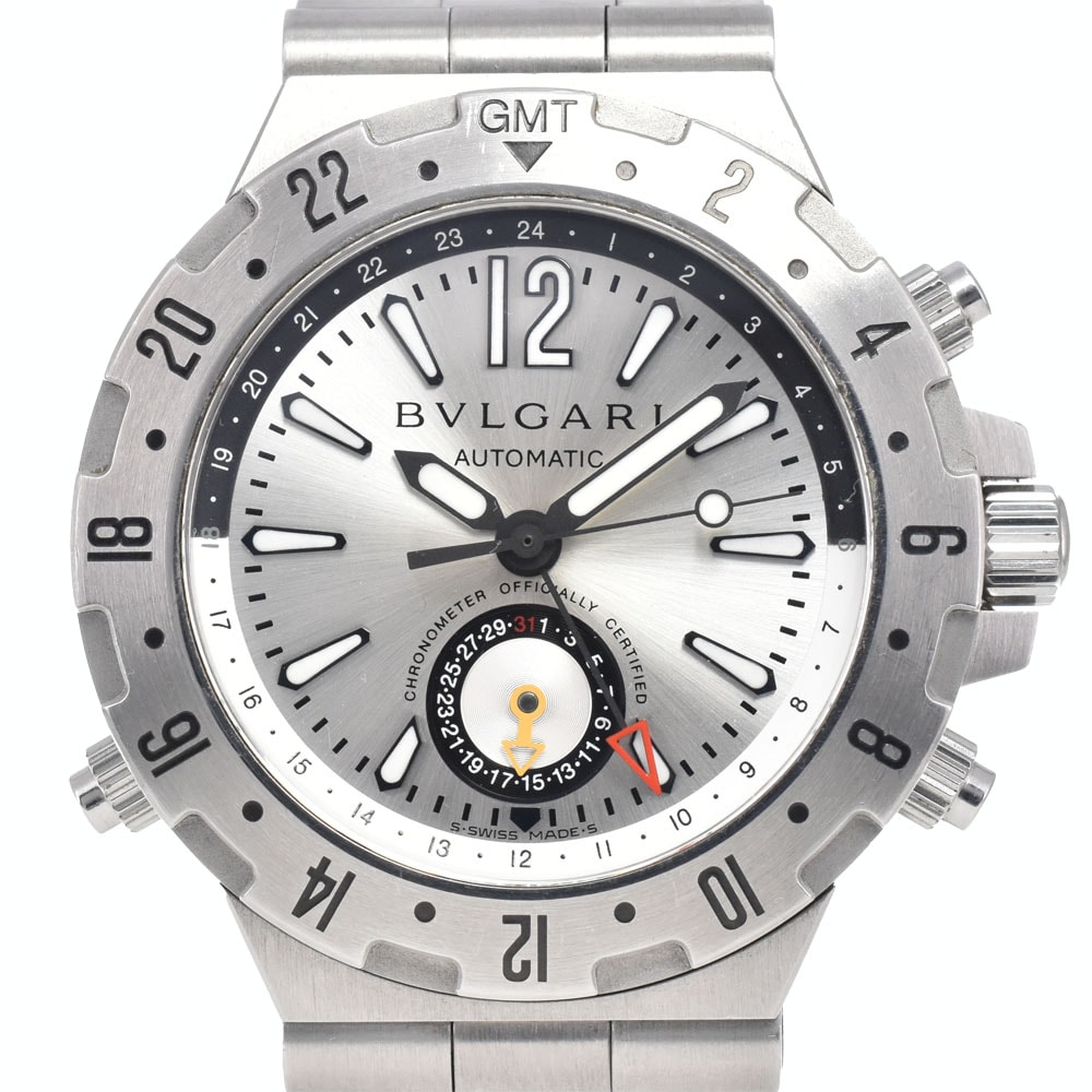 ブルガリ BVLGARI GMT40S ディアゴノ プロフェッショナル GMT シルバー 自動巻き メンズ 美品 箱・保証書付き 腕時計 O#148279