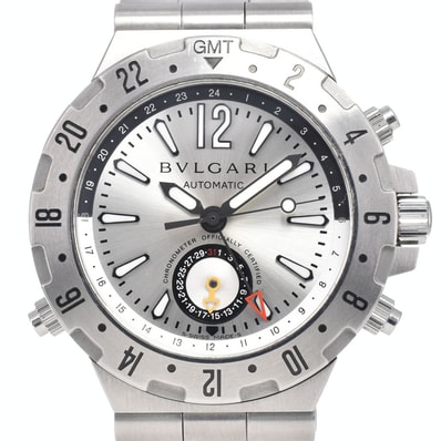 ブルガリ BVLGARI GMT40S ディアゴノ プロフェッショナル GMT シルバー 自動巻き メンズ 美品 箱・保証書付き 腕時計 O#148279