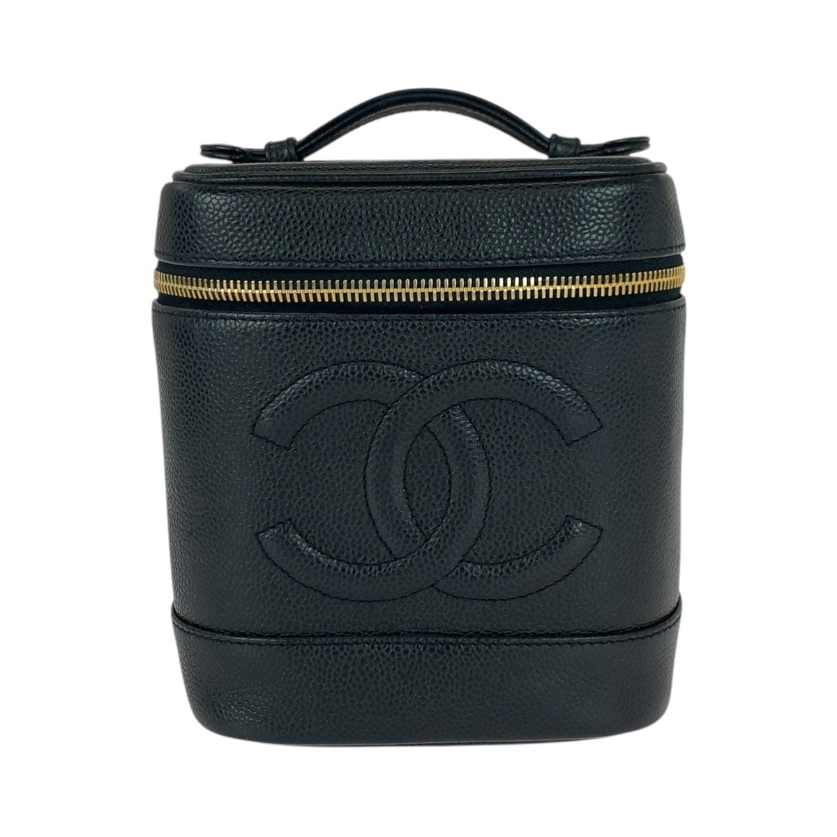美品 CHANEL シャネル ココマーク ブラック 黒 ゴールド金具 キャビアスキン ハンドバッグ バニティバッグ 化粧ポーチ 505921 【中古】