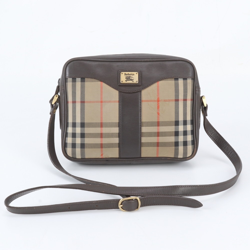 ■美品 バーバリー ノバ チェックショルダーバッグ レザー×ナイロン