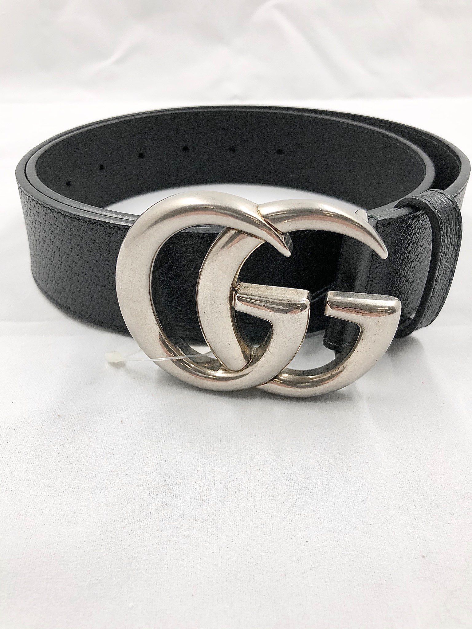 Gucci DoubleG Buckle Leather Belt "Black/Silver"