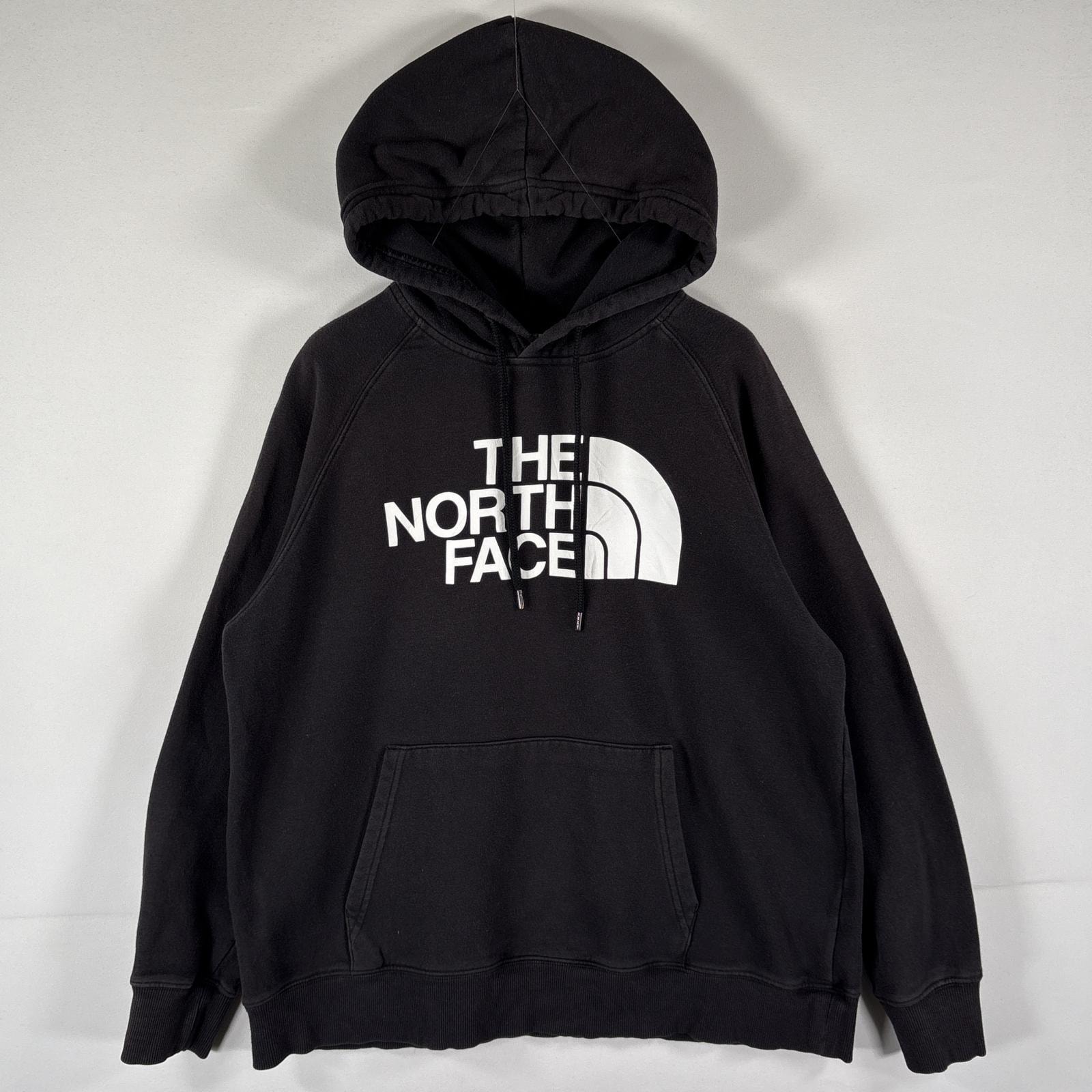 古着 ザ・ノースフェイス THE NORTH FACE パーカー スウェット フーディ ビッグロゴプリント アウトドア L ブラック レディース