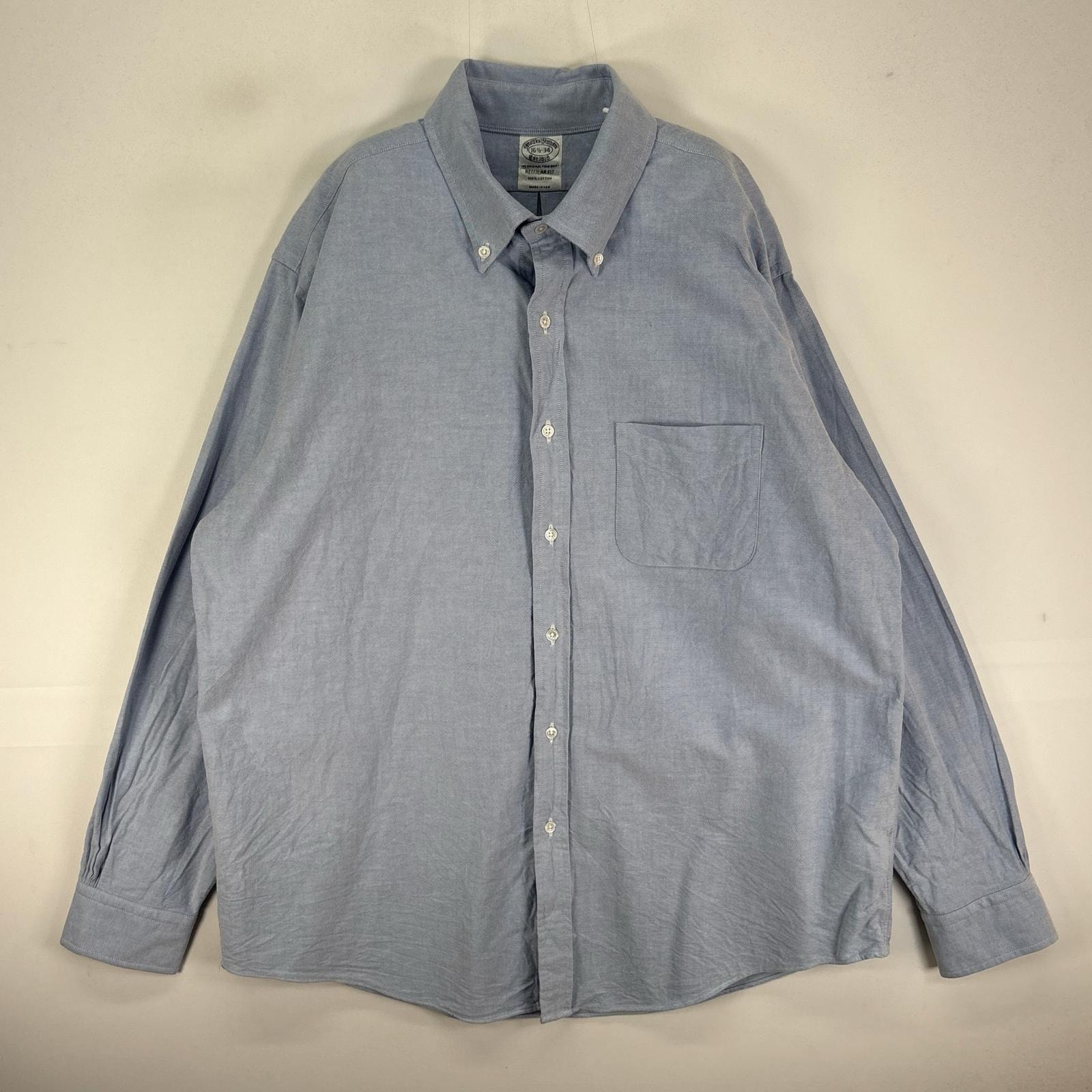 古着 ブルックスブラザーズ Brooks Brothers USA製 長袖シャツ ボタンダウン USA製 L  ブルー系 無地 メンズ