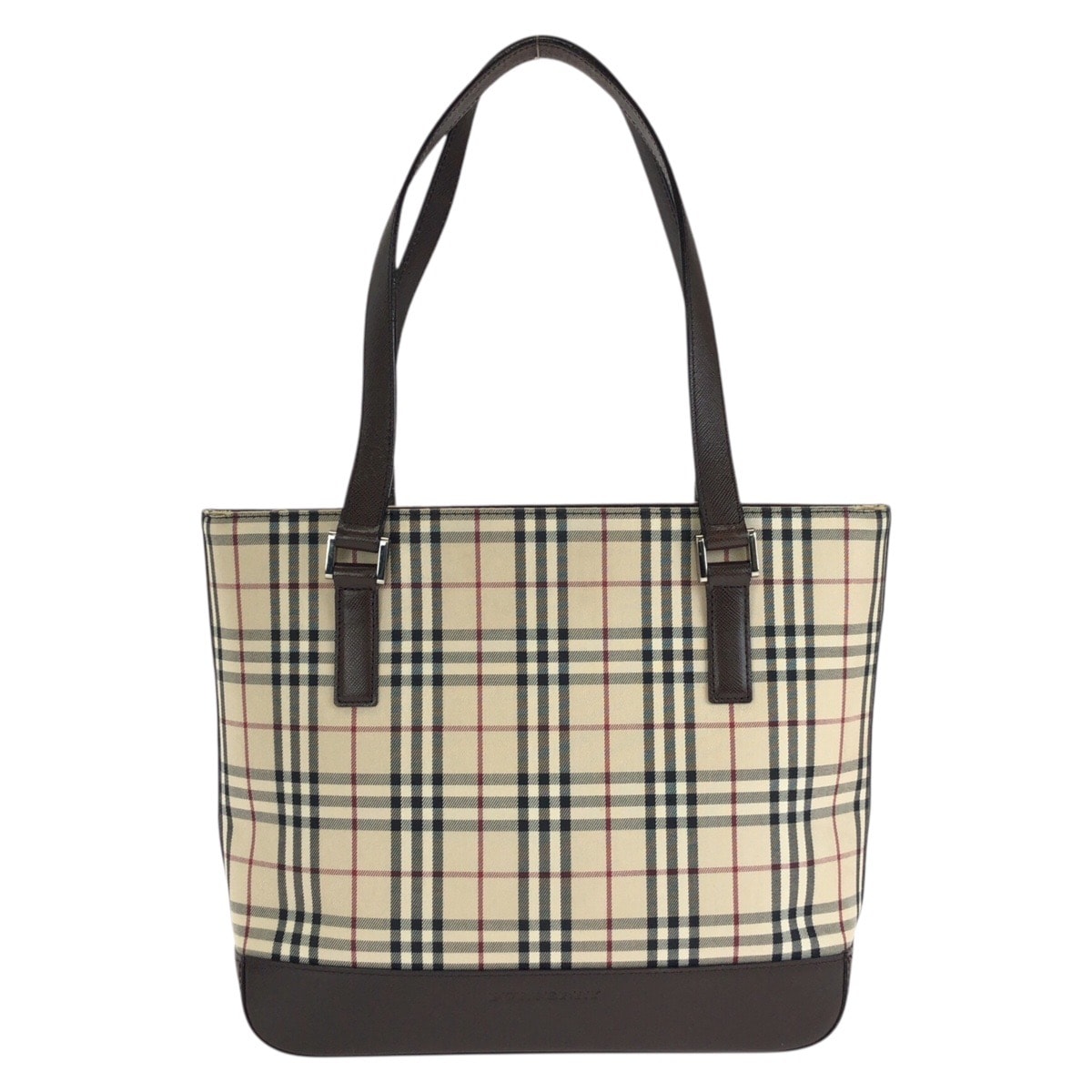 美品 BURBERRY バーバリー チェック柄 ベージュ ダークブラウン キャンバス レザー/ トートバッグ ショルダーバッグ 603352 【中古】