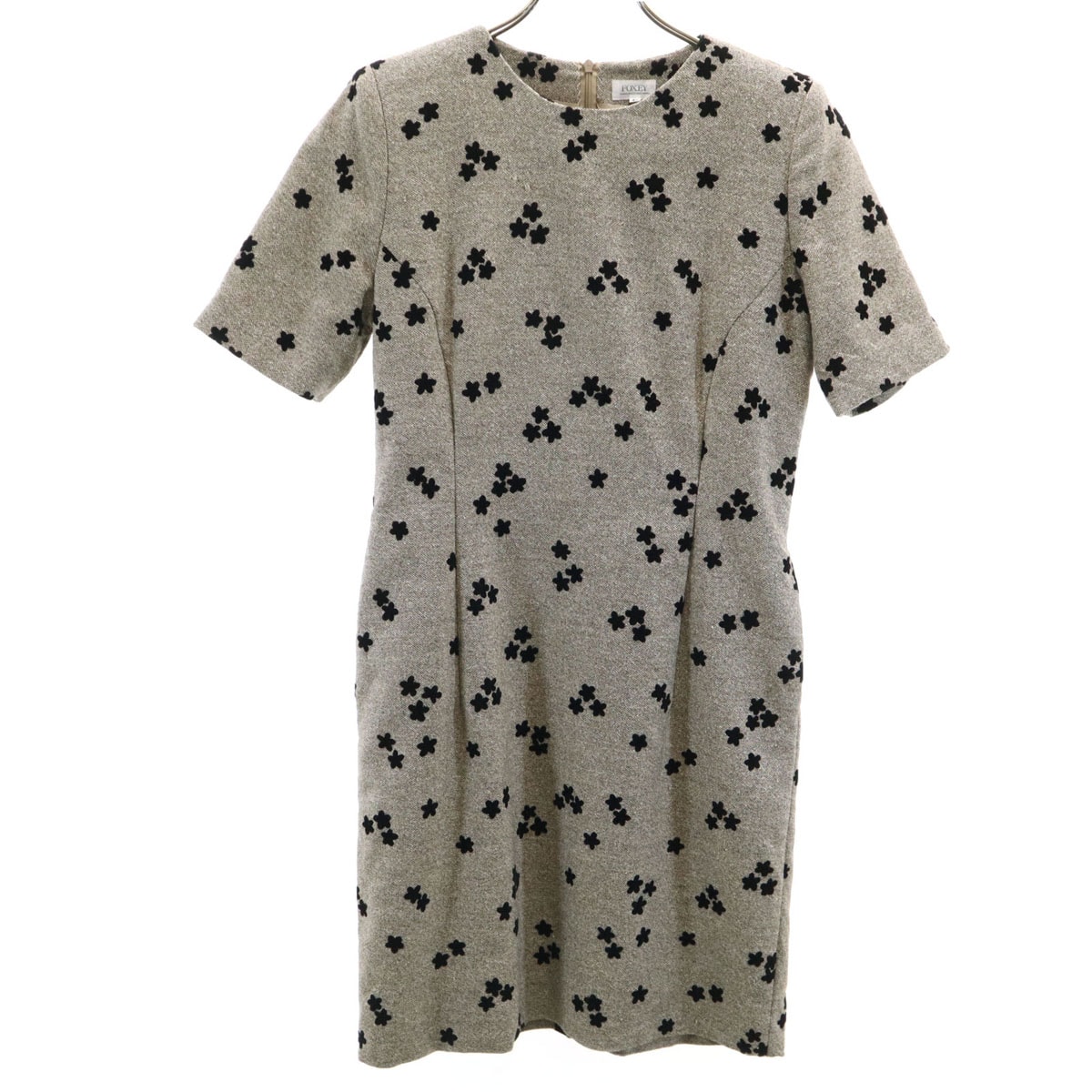 FOXEY BOUTIQUE フォクシー ブティック 日本製 花柄 半袖 ワンピース 40 グレー系