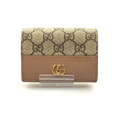 〇〇GUCCI グッチ GGスプリーム ダブルGカードケースウォレット ミニウォレット 二つ折り財布 658610 ピンク x ベージュ