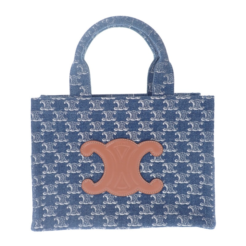 セリーヌ CELINE スモールカバタイス 199162FRG.05DS トートバッグ デニム カーフ ブルー ブラウン レディース【中古】【Aランク】